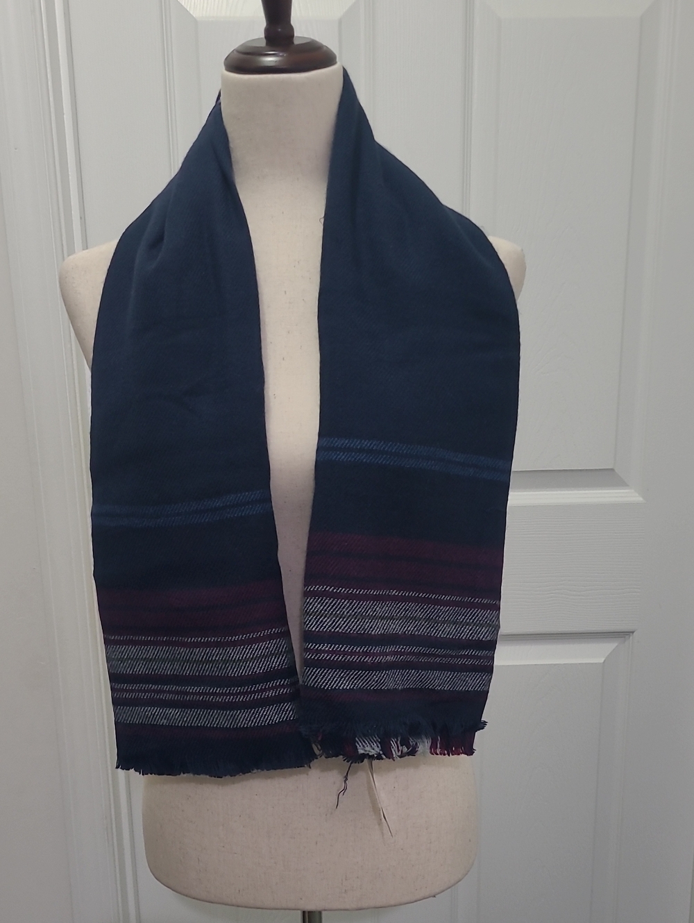 Men's Navy Stripe Woven Scarf - Unbranded